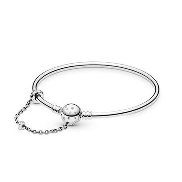 

2020 new original 925 sterling silver bead charm moments bangle cz clip snake chain basic bracelet fit pan women diy jewelry, Golden;silver