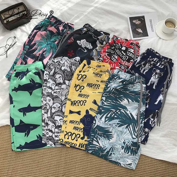 

davydaisy men summer casual beach shorts print quick dry short trousers men summer beachwear loose drawstring streetwear 019, White;black