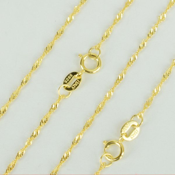 

925 sterling silver & yellow gold color 1.5mm twisted singapore water wave chain necklace collares kolye collier bijoux 40/45cm, Golden;silver