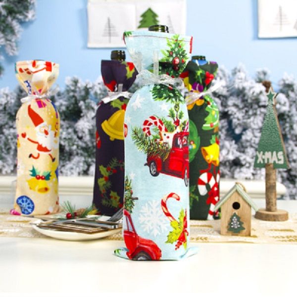 

popular christmas wine set decorated with polyester cotton flannelette printed christmas wine set christmas champagne bottle set