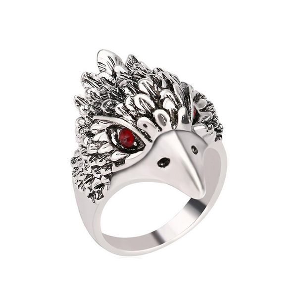 

charming jewelry vintage ring silver crystal animal eagle head shaped mens ring, Golden;silver
