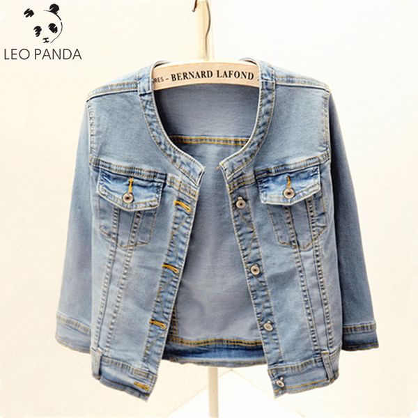

2019 new spring autumn jeans coat slim o-neck three quarter sleeves denim jacket female thin elastic short jackets women clothes, Black;brown