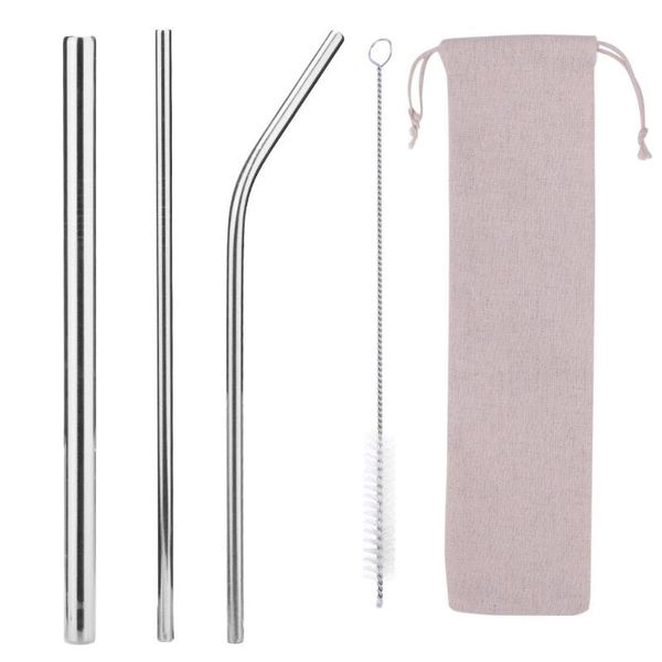 

5pcs/set reusable metal drinking straws stainless steel sturdy bent straight drink straw with cleaning brush cleaning brush kit