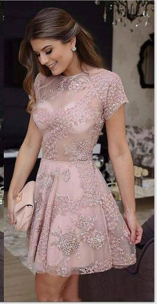 

elegant beads homecoming dresses illusion lace hollow back litter black dress arabic short prom dress cocktail party club wear graduation h1, Blue;pink