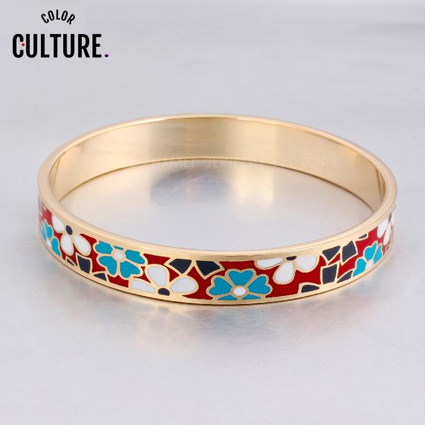 

vintage flower bangles enamel bangles for women stainless steel bracelets delicate friend, Black