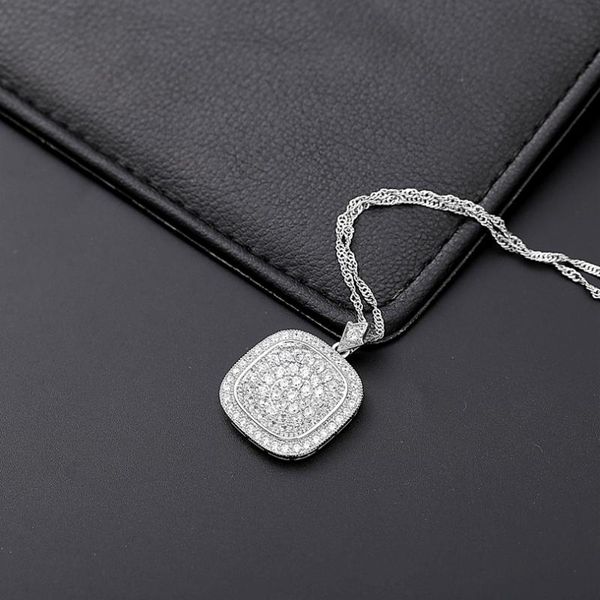 

geometric square pendants necklaces for women men silver color jewellery cubic zirconia fashion trendy wedding necklace gifts