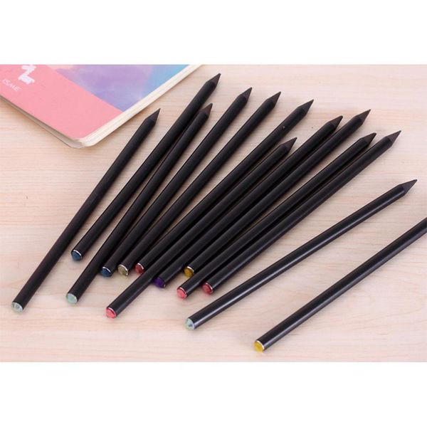 

12 pcs hb black wooden pencils inlaid colorful shimmer rhinestone pencils set r30