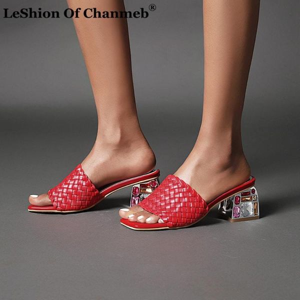 

big plus size 48 slippers for women ladies colorful diamond heels square toe sandals woman female weave shoes outdoor slides 33, Black