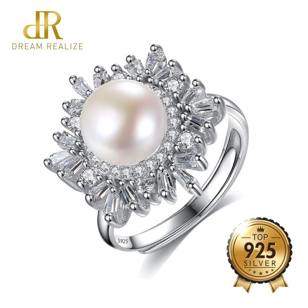 

dr brand charms pearl s925 silver rings with cz fine jewellry for women 2018 new resizable real 925 sterling silver jewelry gift, Golden;silver