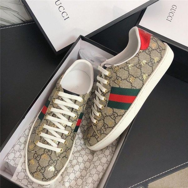 

fashion boxed designer luxury men women ace white bees genuine leather gucci sneakers shoes, Blue;gray