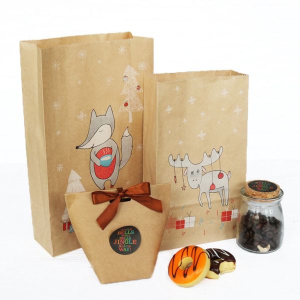 

24pcs christmas gift kraft gift bags elk snowflake bags xmas gifts stickers wrapping candy snack paper bag n