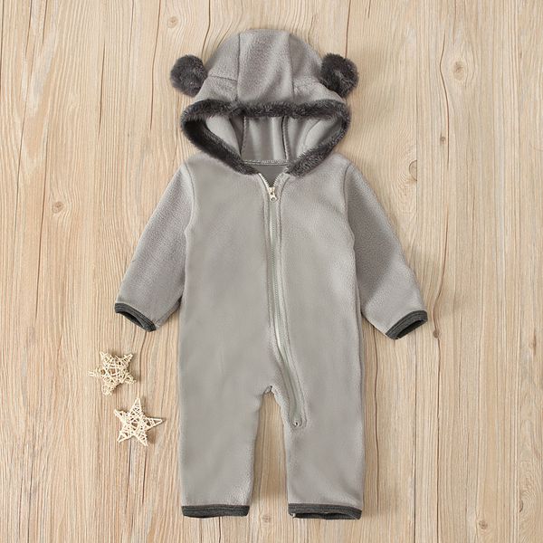 

newborn baby footed sleeper romper winter infant baby girls boys clothes solid cute cartoon ears hoodie romper fleece jumpsuit, Blue