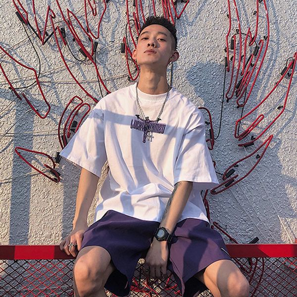 

casual summer vintage european and american high street jesus printing t-shirts for men women loose hip-hop short-sleeved, White;black