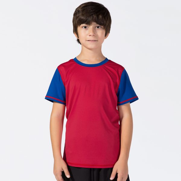 

new arrival kids sports t-shirt children short sleeve running fitness training shirts high elastic pachwork colorful, Black;blue