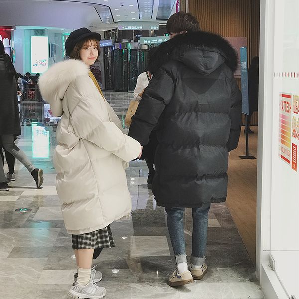

autumn 2019 new korean version of the couple popular large size thick hooded loose printed casual cotton coat, Black