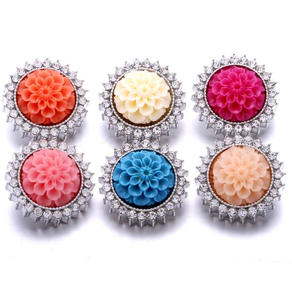 

10pcs/lot new romantic snap jewelry multicolor flower colorful rhinestone snap buttons fit silver 18mm diy bracelet bangles, Golden;silver
