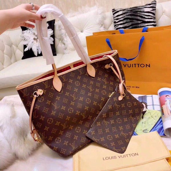 

lv louis vuitton purse monogram leather oxidate neverfull mm gm women totes with pouch shopping shoulder bag