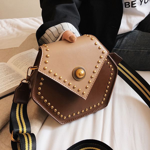 

new arrrival women bag new hexagonal pearl magnetic buckle small square bag striped shoulder strap crossbody slung handbag
