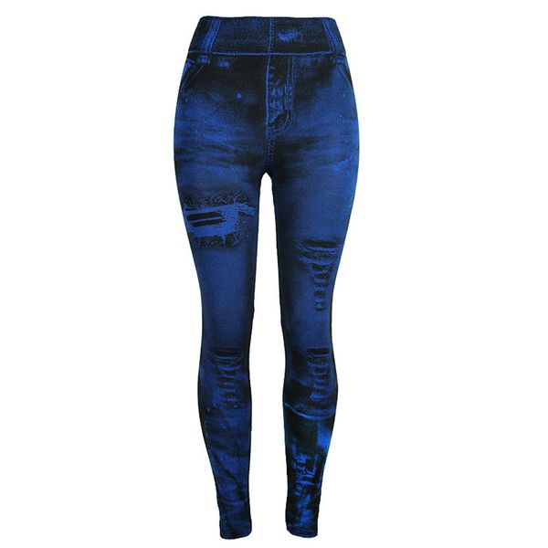

unique style fashion beautiful and elegant women jeans bottom pants coloured hip-up super bomb slim nine-minute navy pant w30416, Blue