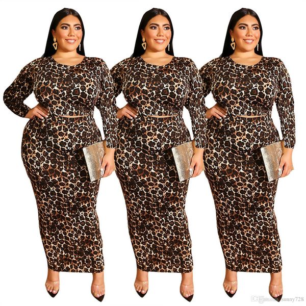 

leopard pattern printed две пьесы юбка наборы длинные рукава короткие футболку с o шеи + оболочка длинные юбки плюс размер женские костюмы 2, White;black