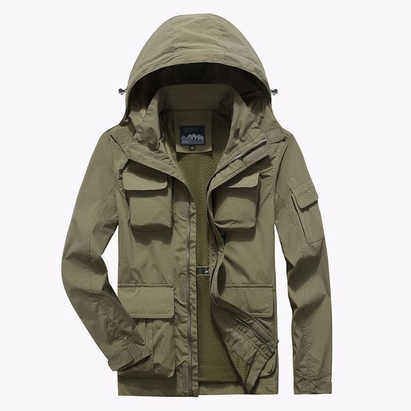 

2019 fashion multi-pockets hat detachable oversize waterproof hooded classic winter pure windbreaker men's pullovercoat jacket, Black;brown