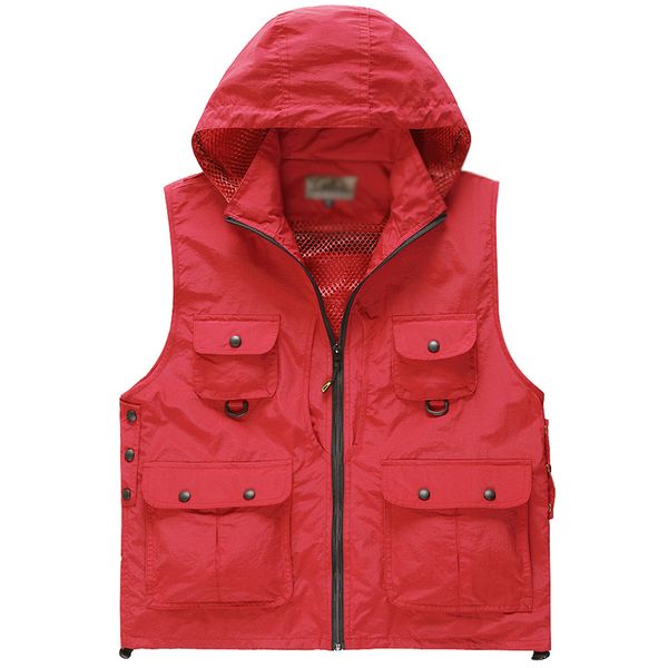 

pgrapher vest quick-drying water proof outdoor fishing multi-pocket reporter multi-functional vest with hat large size m-4xl, Black;white