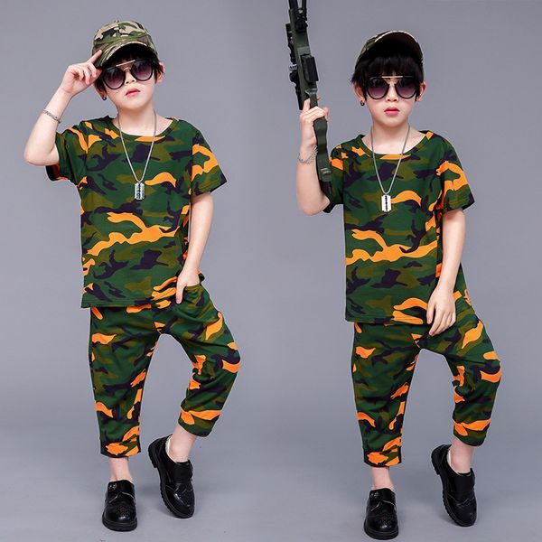 

2019 kids clothing set summer boys camouflage clothes short sleeve cotton 3 --12 years boys clothes, White