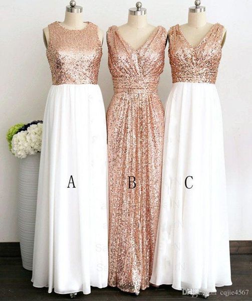 

2018 new long bridesmaid dresses for wedding elegant maid of honor gowns women formal party dresses rose gold sequined three different style, White;pink