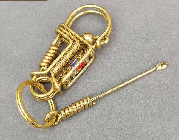 

purely handmade key chain by copper wire multi-function car key rings ear cleaner key holder ear pick, Slivery;golden