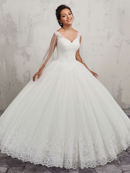 

grace white v-neck applique beads ball gown wedding dresses bridal pageant dresses wedding attire dresses custom size 2-16 kf1128185