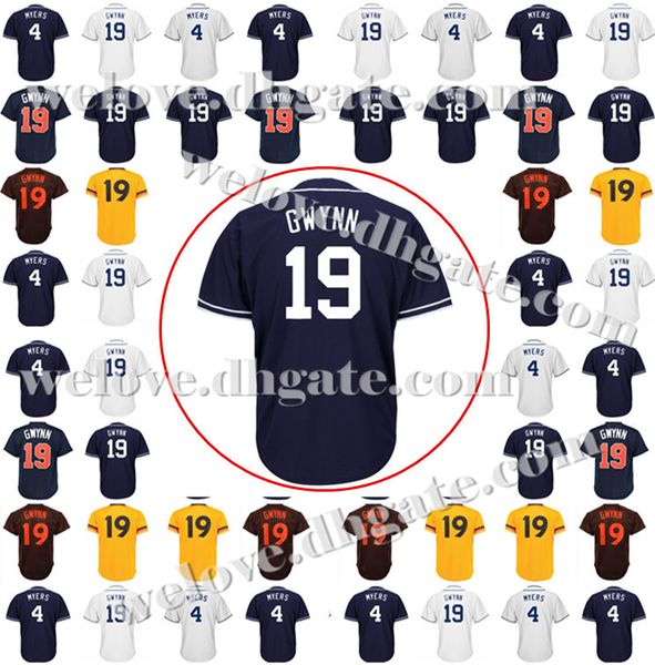 

Wholesale Men San Diego 19 Tony Gwynn Jersey Padres 4 Wil Meyers Baseball Jerseys Embroidery Stitched jerseys Cheap Sale Free Shipping