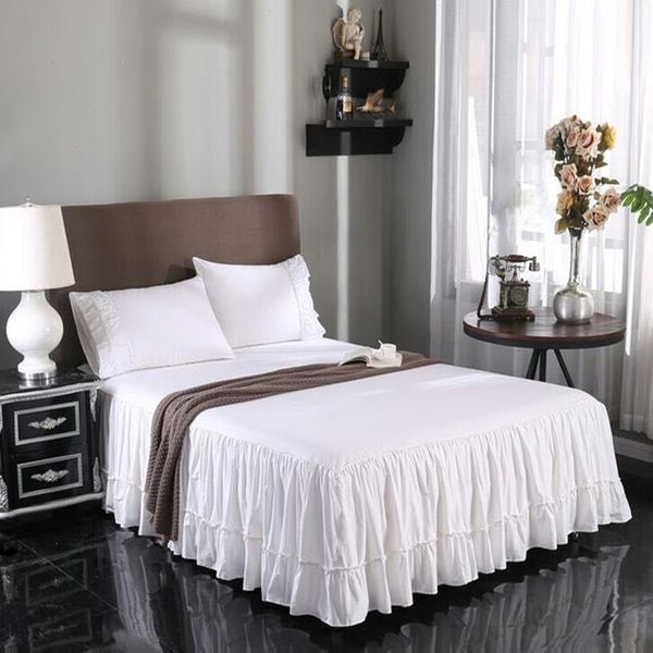 

100%cotton white korean bed skirt l twill bed apron ruffles beauty bedspread twin full queen king size sn