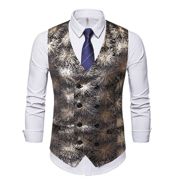 

new style recommended bronzing printed men casual double breasted slim fit suit waistcoat 9755 running jerseys, Black;blue