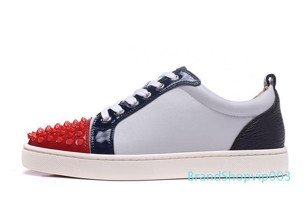 

2019 designer mens red bottoms low-cut junior studded spikes flats daily casual shoes woman leather suede party skateboarding c22 02, Black