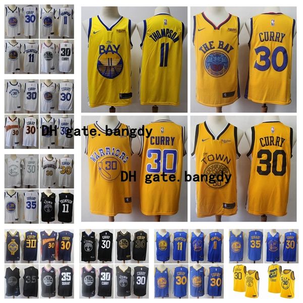 

men stephen 30 curry klay 11 thompson golden state warriors jersey city blue white yellow edition kevin 35 durant basketball jerseys, Black;red