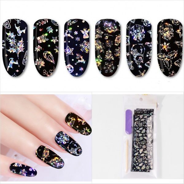 

4pcs/pack christmas snowflake holographic nail foils christmas winter nail art transfer foil sticker paper craft decoration nf01, Silver;gold