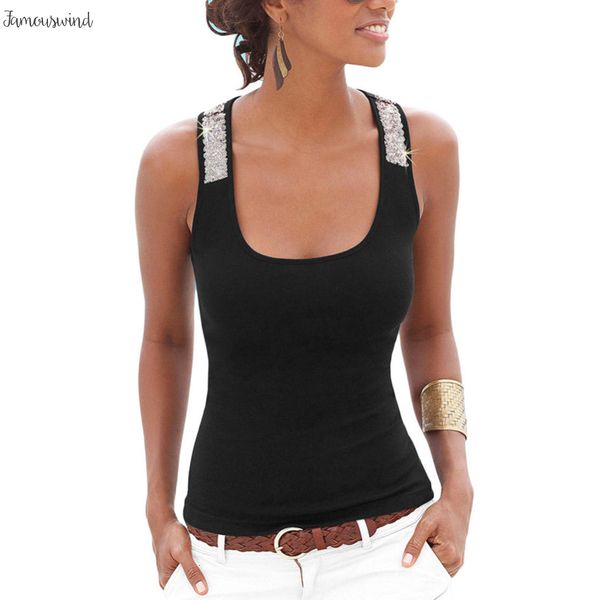 

summer for women t shirt sequin sleeveless loose tank bandage casual red camisole tunic black female tank top, White