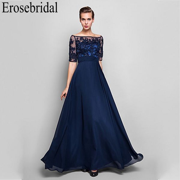 

erosebridal half sleeve chiffon evening dress long 2019 occasion dresses for women beaded lace bodice zipper back robe soiree, White;black