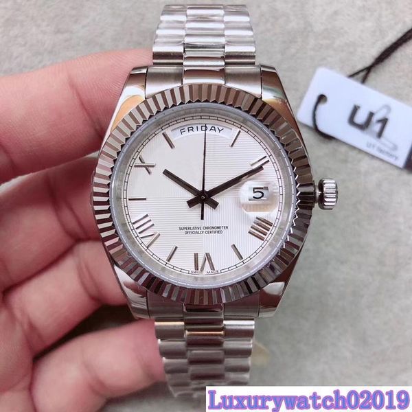 

u1 factory mens watch automatic mechanical daydate big magnifier date sapphire glass president stainless steel men wrist watches, Slivery;brown