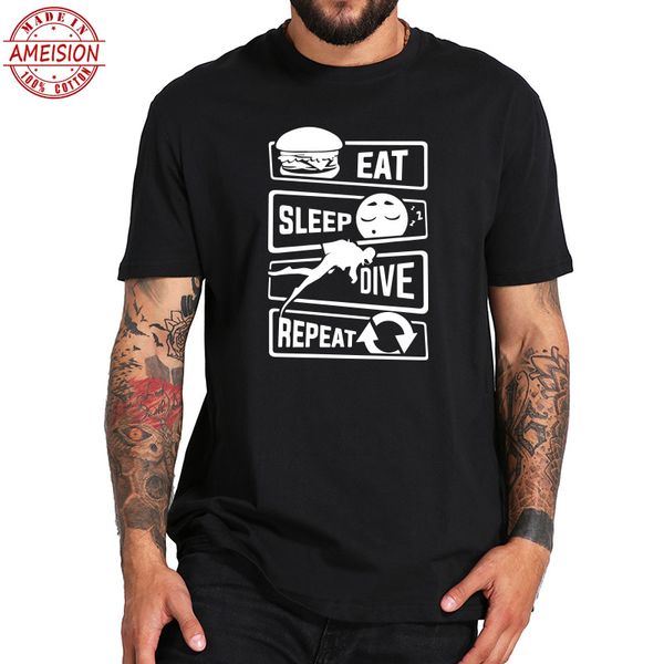 

eat sleep dive repeat tshirt funny anime design cotton camiseta homme humor shirts men eu size, White;black