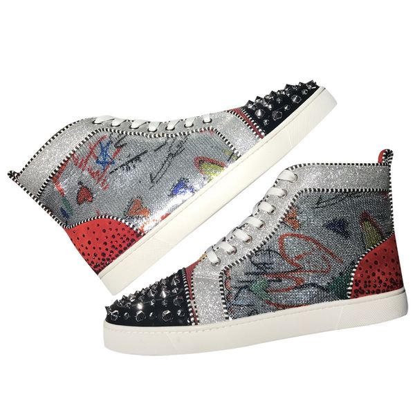 

women mens designer shoes designer sneakers high-print silver pik pik no limit rare studs rhinestones graffiti luxury shoes, Black