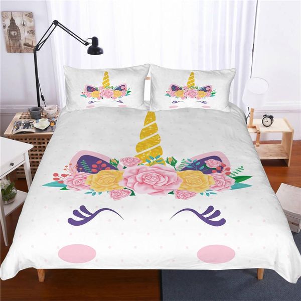 

unicorn bedding set cartoon print for kids duvet cover with pillowcases girls single bed set floral home textiles