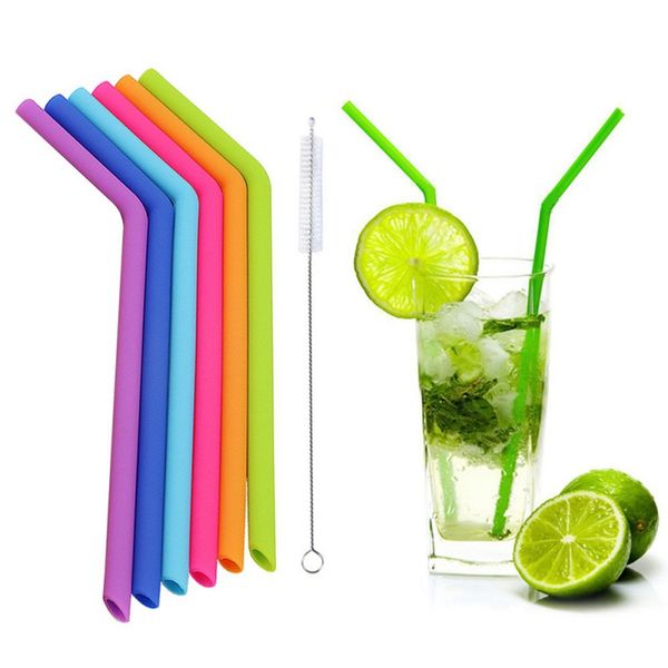 

bar accessories household silicone straw grade color straw 6 curved tube 2 brush drinkware for bar