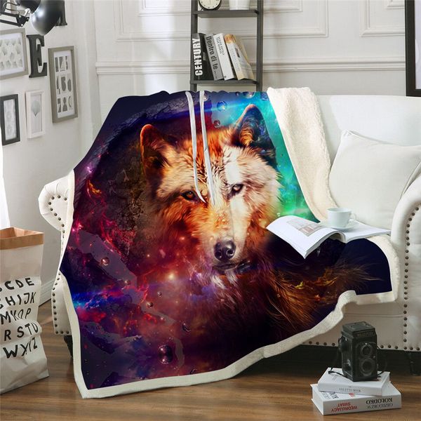 

new 2019 galaxy wolf printed velvet plush throw blanket bedspread for kids girls sherpa blanket travel couch quilt cover