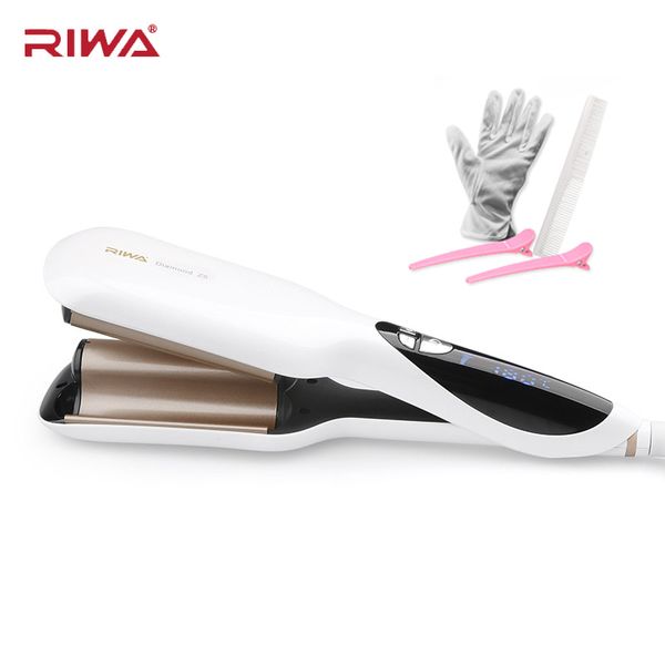 

riwa z6 nano-ceramic curling iron hair curler wand lcd display 120-200 celsius negative ion 2 barrel curler hair stylers tool