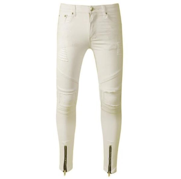 

neverfunction designer skinny ripped jeans men hip hop mens white denim joggers knee holes washed, Blue