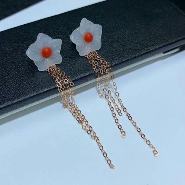 

shilovem 18k yellow gold natural white jasper drop earrings classic fine jewelry women wedding gift new 11*11mm myme1111088hby, Golden;silver