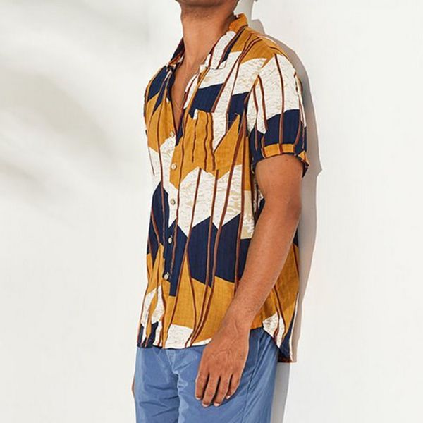 

men summer shirts mens multi color lump chest pocket fashion hawaiian print shirt short sleeve round hem loose shirts blouse, White;black