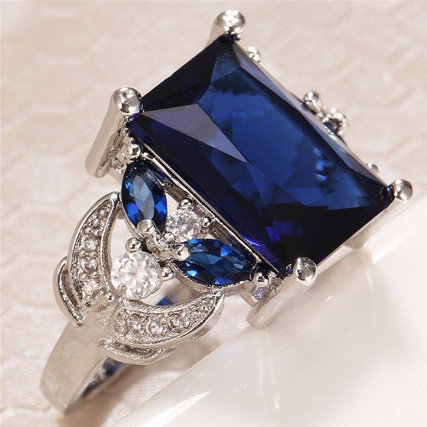 

zhenrong wish new natural sapphire engagement ring european and american fashion horse eye ring silver jewelry wholesale, Golden;silver