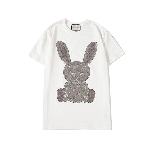 

new trend glitter stone rabbit fashion luxury t-shirt womens brand short sleeve shirt mens tee oversize 2 colors moon b105185z, White